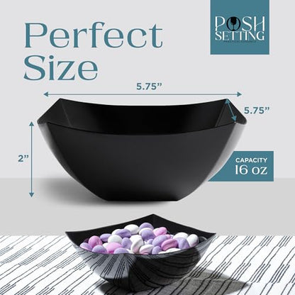 4 Pack Disposable Black Plastic Serving Bowls Square Party Candy Use 16oz | Square Design. Disposable Party Tableware. Salad, Fruit & Candy Use. Candy Buffet Containers. Black Plastic. - color: Black, size: 16 OUNCE