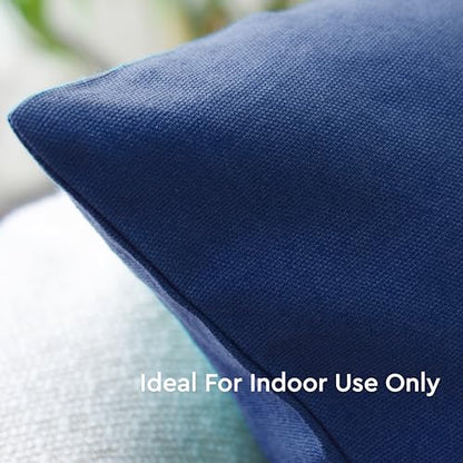Encasa XO Throw Pillow Covers, Cotton, No Inserts 12"x12" Cobalt Blue | Durable Cotton Canvas | Concealed Invisible Zipper | Ideal for DIY & Embroidery | Living Room & Couch | Set of 2 - color: Cobalt Blue, size: 12" x 12" (Pack of 2)