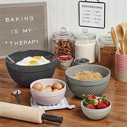 Tabletops Gallery Hobnail Style 4 Piece Timeless Grey Stoneware Nesting Mixing Bowl Set for Baking and Cooking - color: TIMELESS GREY