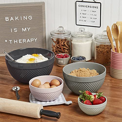 Tabletops Gallery Hobnail Style 4 Piece Timeless Grey Stoneware Nesting Mixing Bowl Set for Baking and Cooking - color: TIMELESS GREY