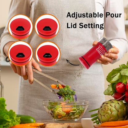 Red Salt and Pepper Shakers with Adjustable Pour Holes, Refillable Salt Shaker by Aelga, Ideal for Himalayan, Kosher, Black and White Pepper, Red Kitchen Accessories - color: Red