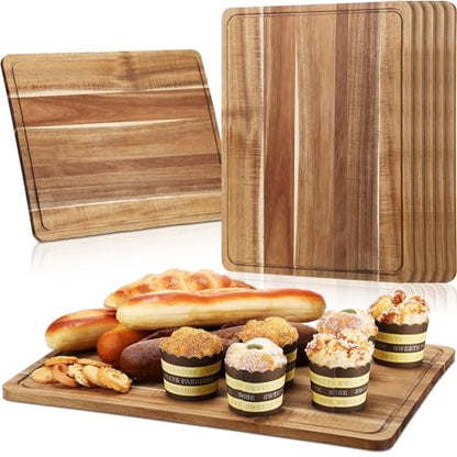 Nuogo 6 Pcs Large Acacia Wood Cutting Boards, Reversible Wooden Chopping Board with Juice Groove, Charcuterie Butcher Block for Kitchen Meat, Veggies & Fruit(18 x 14 Inch) - size: 18 x 14 Inch