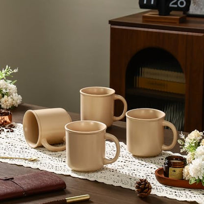 GZG Coffee Mugs Set of 4, 18 oz, Warm Sand | Modern Ceramic with Handle, For Tea, Latte, Milk, Cocoa, Rustic Matte Glaze, Microwave & Dishwasher Safe - color: Warm Sand, size: 4 pcs Mug Set