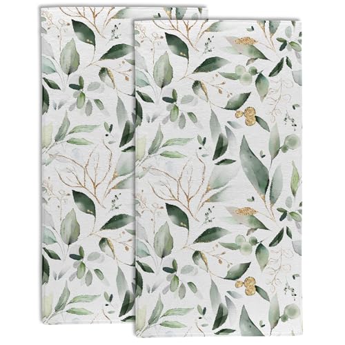 Green Gold Eucalyptus Sage Leaves Hand Towel for Bathroom Set of 2,Watercolor Spring Leaves Bathroom Hand Towel,Soft Absorbent Decorative for Hotel Home Decor - color: Color10