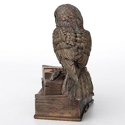 Veronese Design 7 1/8 Inch Owl Perched On Top of Books Cold Cast Resin Bronze Finish Trinket Stash Box