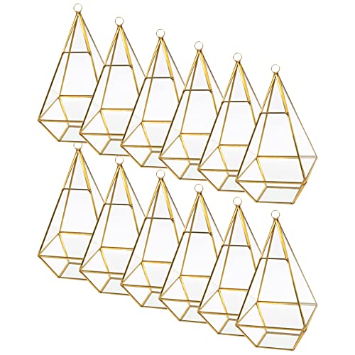 Ashland 9.5” Gold Geometric Triangle Glass Terrarium - Hanging Planter for Succulents and Air Plants - Bulk 12 Pack