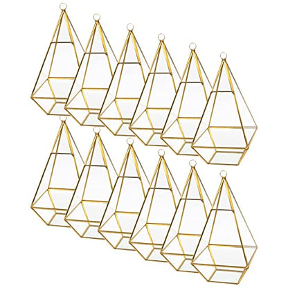 Ashland 9.5” Gold Geometric Triangle Glass Terrarium - Hanging Planter for Succulents and Air Plants - Bulk 12 Pack