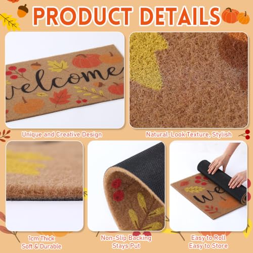 Fall Pumpkin Welcome Doormat, 16.5x30in Faux Coir Welcome Door Mat | Non Slip Backing, Washable and Reusable, Quick Drying, Indoor Outdoor Porch Use, Autumn Thanksgiving Decor, Housewarming Gift - style: Autumn Theme