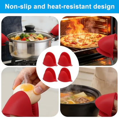 Silicone Oven Mitts Mini, 2 Pairs Heat Resistant Finger Oven Mitts, Non-Slip Silicone Gloves for Kitchen Cooking & Baking, Small Potholders for Air Fryer Grill (Red) - color: Red