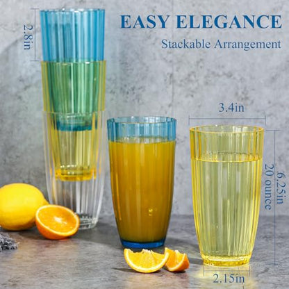 Acrylic Clear Highball Plastic Cups | Plastic Reusable Tumblers 20oz (Set of 8) | Stackable | BPA-free Tumblers | Shatterproof | Top-rack Dishwasher Safe - color: Multicolor, size: 20 Ounces