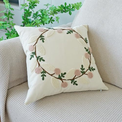 vctops Floral Embroidered Pillow Covers 18x18 Inch Spring Summer Cotton Tufted Throw Pillow Cover Outdoor Garden Cushion Case for Sofa, Bed, Living Room (Flower B,18"x18") - color: Flower B