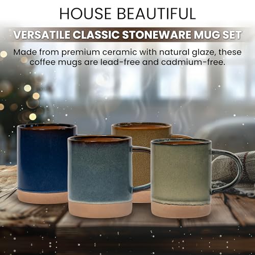 House Beautiful Versatile Modern Stoneware Mug Set – 17 oz, Set of 4 (Crafted Essence) - color: Crafted Essence