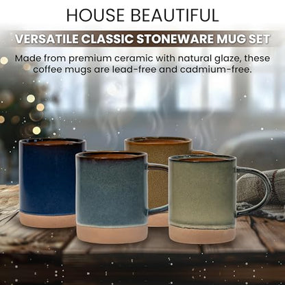 House Beautiful Versatile Modern Stoneware Mug Set – 17 oz, Set of 4 (Crafted Essence) - color: Crafted Essence