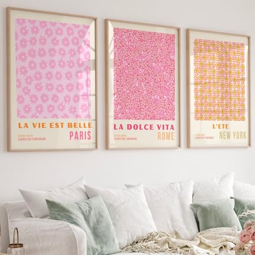 Pink Flower Market Wall Art Decor Aesthetic Abstract Canvas Floral Minimalist Wall Art Pictures Orange Floral Prints Artwork Botanical Flower Poster Colorful Painting 16x24 Inch Unframed set Of 3 - color: Little Flower Prints, size: 24"L x 16"W, style: Un