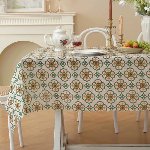 Rectangle Waterproof Tablecloth Linen Textured Table Cloth,Stain and Wrinkle Resistant Washable Fabric Table Cover for Dining, Party, Camping and Outdoor, 52 x 70 Inch, Beige Plaid - color: Beige Plaid, size: 52" x 70" (Rectangular)