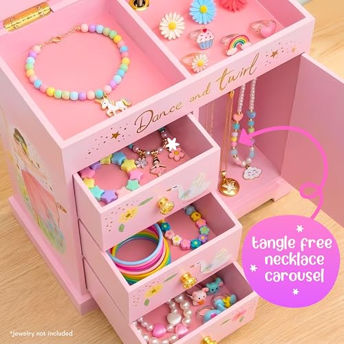 Giggle & Honey® Ballerina Musical Jewelry Box for Girls | Ballerina Toys for Girls Age 4-6 Kids Jewelry Box with Drawers, Toddler Jewelry Box for Little Girls - style: Twirling Ballerina