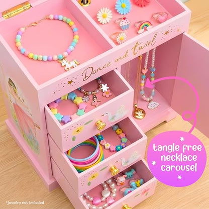 Giggle & Honey® Ballerina Musical Jewelry Box for Girls | Ballerina Toys for Girls Age 4-6 Kids Jewelry Box with Drawers, Toddler Jewelry Box for Little Girls - style: Twirling Ballerina