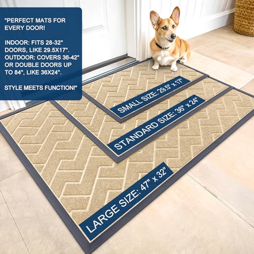 OLANLY Front Door Mat Indoor Outdoor Entrance, Welcome Door Mat and Waterproof All-Weather All-Season Doormat Size 29.5x17 in Beige, 2 Item Bundle