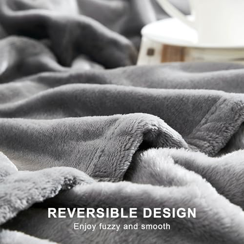 Hansleep Throw XL Grey Fleece Blanket, Soft Flannel Bed Blanket | Fuzzy Cozy Blanket 50x70 Inches, Multi-use for Bed, Sofa, Couch, Travel, Camping, All Season Warm Lightweight Cover - color: Grey, size: Throw XL (50x70 Inches)