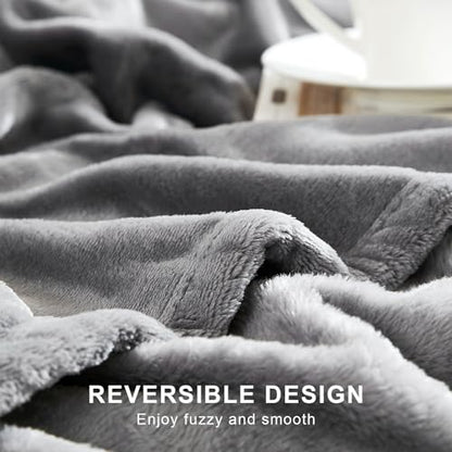 Hansleep Throw XL Grey Fleece Blanket, Soft Flannel Bed Blanket | Fuzzy Cozy Blanket 50x70 Inches, Multi-use for Bed, Sofa, Couch, Travel, Camping, All Season Warm Lightweight Cover - color: Grey, size: Throw XL (50x70 Inches)