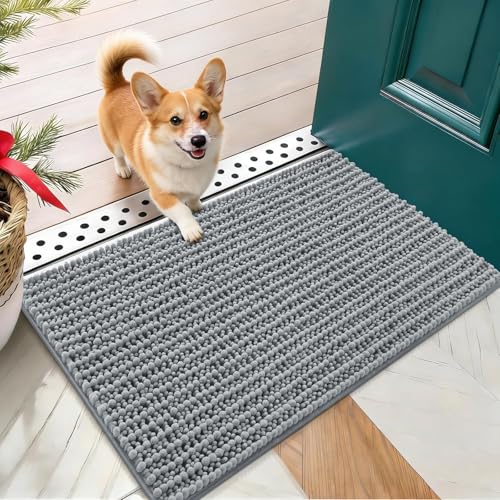 OLANLY Dog Door Mat for Muddy Paws 24x16, Ultra-Absorbent Chenille Mud Mat | Grey, Absorbs Moisture and Dirt, Non-Slip Washable Doormat, Quick-Drying Indoor Entryway Floor Carpet for Dogs and Muddy Paws - color: Grey, size: 24" X 16"