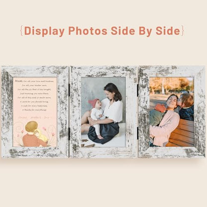 Golden State Art, 4x6 Triple Frame Distressed White- Real Glass, 1 Pack | Trifold Photo Frame Vertical Display for Desktop - Three Folding Picture Collage - color: Weathered White, size: 4x6(1 Pack)