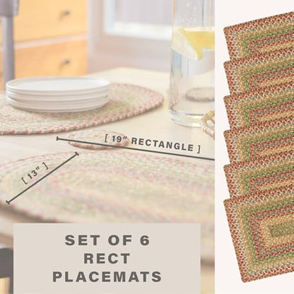 Homespice Azalea Jute Braided Placemats, Rect 13x19 Set of 6 | Multicolor Everyday and Holiday Table Mats, Rich Colors, Reversible, Durable and Easy to Clean - color: Azalea