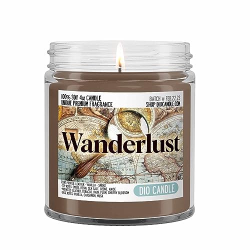 Wanderlust Scented Candle - Smells Like Leather - Vanilla - Smoke - 100% Naturally Vegan Soy and Premium Fragrance | Great Gift | Handmade in Denver, Colorado (4oz Glass Jar) - size: 4oz Glass Jar
