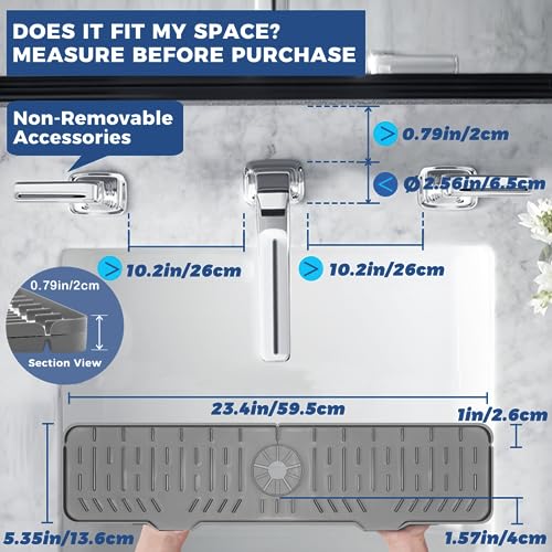 24" Splash Guard Plus Size Silicone Sink Faucet Drying Mat Handle Drip Catcher Tray Dish Sponge Holder Kitchen Accessories Protector Home Organization Gadgets Organizer - size: Grey: 23.4"x5.7"