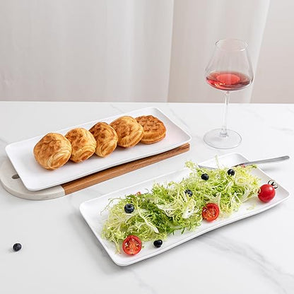 White Melamine Rectangular Serving Platter/Trays, Set of 4, 14” X 7” Fruit Cake Bread Sushi Plate for Party Serving Food, Lightweight and Unbreakable - color: White Rectangular platter