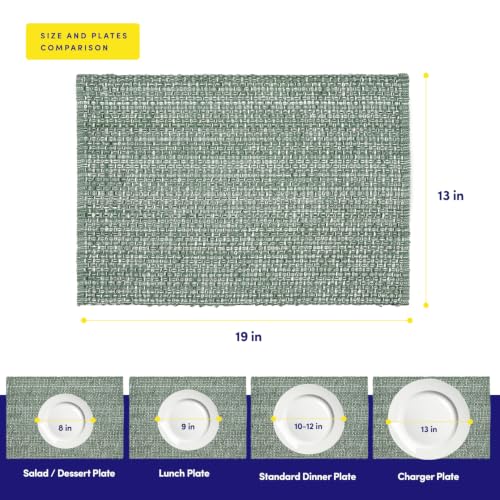 Sweet Home Collection 100% Cotton Placemats for Dining Room Rectangle Two Tone Woven Fabric 13" x 19" Soft Durable Table Mat Set, Set of 6, Light Green - color: Light Green, size: Rectangle 13" x 19"