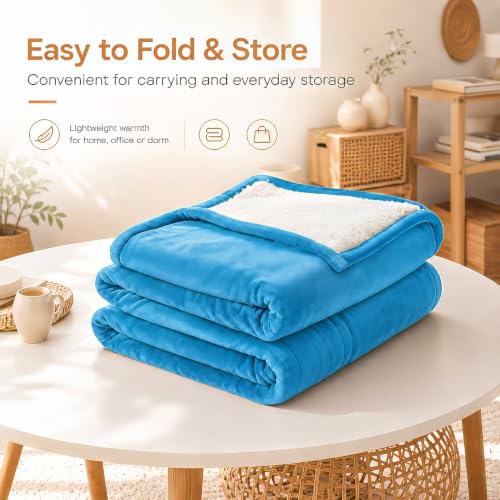 Electric Heated Blanket, Twin 62 x 84 in, Sea Breeze Blue | 6 heat settings | 1-10-hour timer | Flannel and Sherpa| dual-sided comfort | machine washable | ETL certified - color: C-bright Blue, size: 62x84inches-Twin