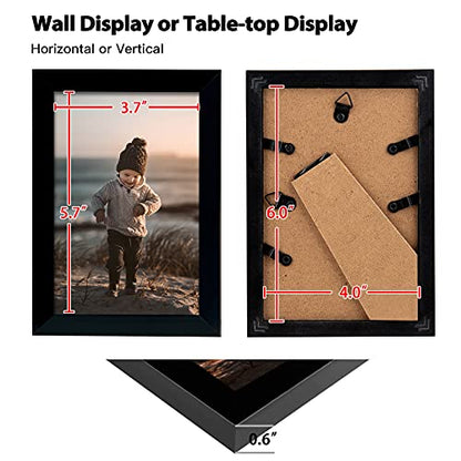 4x6 Picture Frame Black Set of 6 Wooden Photo Frames | 4 x 6 Picture Frame with Plexiglass Fits 4x6 without Mat for Table and Wall Display - color: Black, size: 4x6