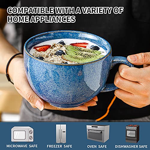 KOOV Ceramic Soup Mug with Handles, Large Coffee Mug, 24 Ounce Big Mug Microwave Safe, Coffee Mugs Set of 4, Reactive Glaze (Reactive Blue) - color: Reactive Blue