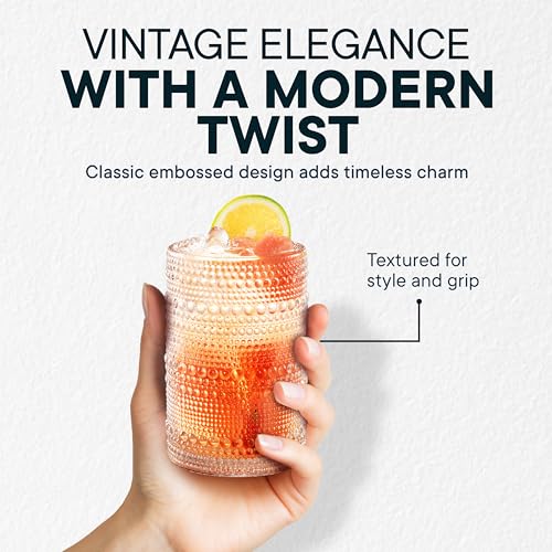 15 OZ Hobnail Drinking Glasses, Clear, Set of 12 | Genuine Glass | Set of 12 - color: Clear, size: 15 Oz