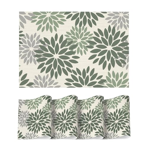 Artoid Mode Floral Vinyl Placemats Set of 4, 12x18 Inch Thanksgiving Washable Non-Slip Plastic Vinyl Place Mats for Party Kitchen Dining Decor, Olive Green - color: Olive Green, size: 12" x 18", Rectangular Set of 4
