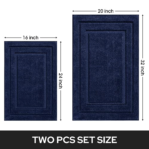 HOMEIDEAS Bathroom Rugs Sets 2 Piece, Super Soft and Absorbent Non Slip Microfiber Machine Washable Bath Mat Set (20" x 32" + 16" x 24", Navy Blue) - color: Loop- Navy Blue, size: 1'4" x 2'8" (16"x24"+20"x32")
