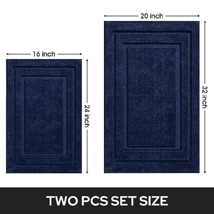 HOMEIDEAS Bathroom Rugs Sets 2 Piece, Super Soft and Absorbent Non Slip Microfiber Machine Washable Bath Mat Set (20" x 32" + 16" x 24", Navy Blue) - color: Loop- Navy Blue, size: 1'4" x 2'8" (16"x24"+20"x32")