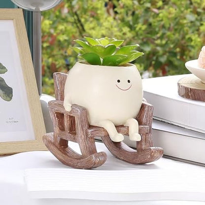 Rocking Chair Resin Planter - Cute Plant Pot - with Drainage Hole - Smiley Succulent Pot - for Garden - Lawn - Patio Indoor and Outdoor Use - color: A2