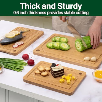 Bamboo Cutting Board Set of 3, Cutting Boards For Kitchen with Juice Groove, Bamboo Chopping Board Set, Serving Board Set for Meat, Vegetable and Cheese - color: Bamboo Set of 3 with Hole