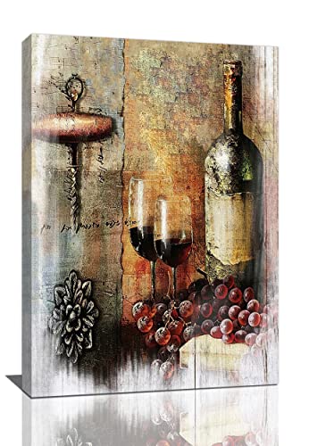 Wine Wall Art Red Cups Kitchen Pictures for Fruit Goblet Painting Prints Vintage Burgundy Framed Artwork Home Decor Dining Room Bar Pub Restaurant 16"x24" - color: vintage red wine, size: 16"L x 24"W