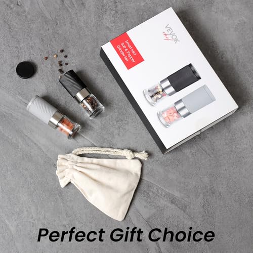 Mini Salt and Pepper Grinder Set, Small Tiny Adjustable Coarseness Ceramic Salt Grinder with Funnel and Bag Portable Handy Spice Pepper Mill Shaker For Outdoor Party Lunch Bag Kitchen - color: Gray