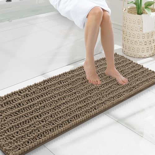 Smiry Bathroom Rugs 47X17, Extra Soft Rubber Backing Chenille Bath Mats | Camel Machine Washable Non Slip Quick Dry Bath Mats for Bathroom Floor, Tub, Shower, Home Decor Accessories - color: Camel, size: 47'' X 17''