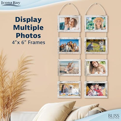 4x6 Hanging Picture Frames Collage with 8 Openings - Distressed White, 2 PK | Icona Bay casual style engineered wood frames, designed for wall hanging, space-saving photo display, Bliss collection - color: Distressed White, size: 4x6