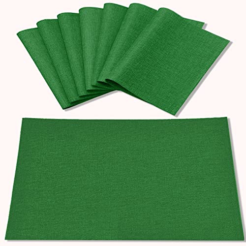 Cloth Green Placemats Set of 8, Linen Type Fabric Placemats Machine Washable Heat Resistant Placemats Polyester Place Mats for Halloween, Thanksgiving and Christmas Dining Table (Forest Green) - color: Forest Green, size: Placemats 12'' x 18'', Set of 8
