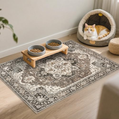 Washable Entryway Area Rug 2x3 - Small Entrance Rug Vintage Distressed Mat Oriental Non-Slip Non-Shedding Carpet Soft Thin Stain Resistant Indoor Floor Doormat for Bedroom Bathroom Kitchen (Beige,2x3) - color: Beige, size: 2' x 3' (Runner)