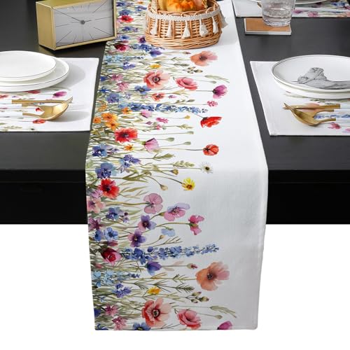 Table Runner and Placemats Set of 4 Colorful Flower Floral Leaves Decorative Dining Table Runner with Matching Placemats Branch Nature Table Decor for Kitchen Dining Room and Everyday Use 13x70in - size: 13"x70"+4pcs