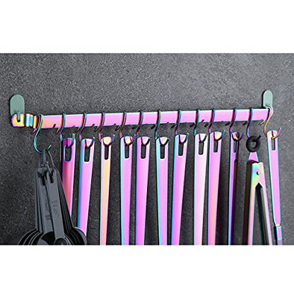 Rainbow Cooking Utensils Set, Kyraton Stainless Steel 37 Pieces Kitchen Utensils Set with Titanium Colorful Plating, Kitchen Tool Gadgets Set with Utensil Rack Heat Resistant Dishwasher Safe - color: 3.37 piece rainbow set