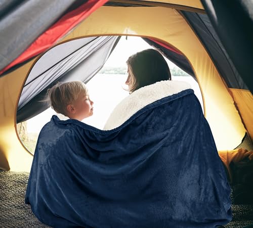 Utopia Bedding Reversible Plush Sherpa Blanket King Size Navy, 90x102 Inch | Soft, Warm, Fleece, Bed, Sofa, Couch, Camping, Travel, Cozy, All Season - color: Navy, size: King (90x102 Inch)