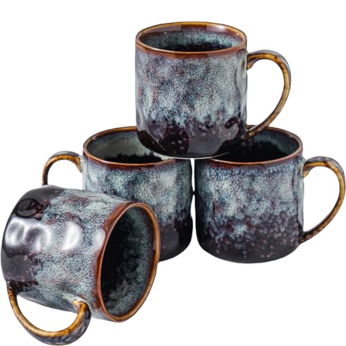 Ceramic Coffee Mugs - 12 Ounces Ceramic Mugs - Tea Cups with Handle - Funny Cappuccino Cups - Dishwasher Safe, Set of 4 - color: Speckled Black Purple